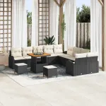 Set de canapele pentru grădină cu pernă 13 pcs Negru și Crem GartenMobel Dekor