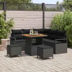 Set de canapele pentru grădină cu pernă 8 pcs Negru GartenMobel Dekor