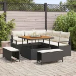 Set de canapele pentru grădină cu pernă 8 pcs Negru și Crem GartenMobel Dekor