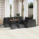 Set de canapele pentru grădină cu pernă 14 pcs Negru GartenMobel Dekor