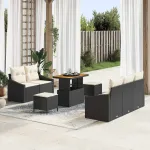 Set de canapele pentru grădină cu pernă 8 pcs Negru și Crem GartenMobel Dekor