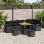 Set de canapele pentru grădină cu pernă 9 pcs Negru GartenMobel Dekor