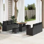 Set de canapele pentru grădină cu pernă 9 pcs Negru GartenMobel Dekor