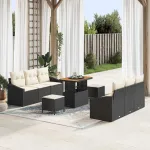 Set de canapele pentru grădină cu pernă 9 pcs Negru și Crem GartenMobel Dekor