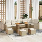 Set de canapele pentru grădină cu pernă 10 pcs Bej Rattan poli GartenMobel Dekor