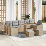 Set de canapele pentru grădină cu pernă 10 pcs Bej Rattan poli GartenMobel Dekor