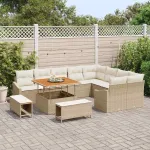 Set de canapele pentru grădină cu pernă 12 pcs Bej Rattan poli GartenMobel Dekor