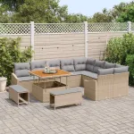 Set de canapele pentru grădină cu pernă 12 pcs Bej Rattan poli GartenMobel Dekor