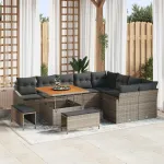 Set de canapele pentru grădină cu pernă 12 pcs Gri Rattan poli GartenMobel Dekor