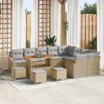 Set de canapele pentru grădină cu pernă 13 pcs Bej Rattan poli GartenMobel Dekor