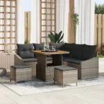 Set de canapele pentru grădină cu pernă 8 pcs Gri Rattan poli GartenMobel Dekor
