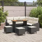 Set de canapele pentru grădină cu pernă 9 pcs Negru Rattan poli GartenMobel Dekor