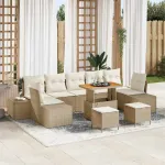 Set de canapele pentru grădină cu pernă 10 pcs Bej Rattan poli GartenMobel Dekor