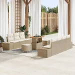Set de canapele pentru grădină cu pernă 10 pcs Bej Rattan poli GartenMobel Dekor