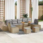 Set de canapele pentru grădină cu pernă 10 pcs Bej Rattan poli GartenMobel Dekor