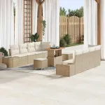 Set de canapele pentru grădină cu pernă 11 pcs Bej Rattan poli GartenMobel Dekor