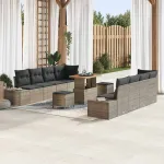 Set de canapele pentru grădină cu pernă 11 pcs Gri Rattan poli GartenMobel Dekor