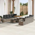 Set de canapele pentru grădină cu pernă 11 pcs Gri Rattan poli GartenMobel Dekor