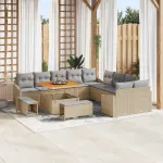 Set de canapele pentru grădină cu pernă 13 pcs Bej Rattan poli GartenMobel Dekor