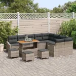 Set de canapele pentru grădină cu pernă 13 pcs Gri Rattan poli GartenMobel Dekor