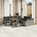 Set de canapele pentru grădină cu pernă 13 pcs Gri Rattan poli GartenMobel Dekor