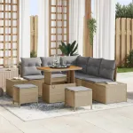 Set de canapele pentru grădină cu pernă 8 pcs Bej Rattan poli GartenMobel Dekor