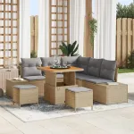 Set de canapele pentru grădină cu pernă 8 pcs Bej Rattan poli GartenMobel Dekor
