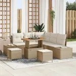 Set de canapele pentru grădină cu pernă 8 pcs Bej Rattan poli GartenMobel Dekor