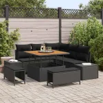Set de canapele pentru grădină cu pernă 8 pcs Negru Rattan poli GartenMobel Dekor
