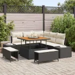 Set de canapele pentru grădină cu pernă 8 pcs Negru Rattan poli GartenMobel Dekor