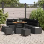 Set de canapele pentru grădină cu pernă 8 pcs Negru Rattan poli GartenMobel Dekor