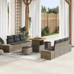 Set de canapele pentru grădină cu pernă 9 pcs Gri Rattan poli GartenMobel Dekor