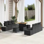 Set de canapele pentru grădină cu pernă 9 pcs Negru Rattan poli GartenMobel Dekor