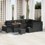 Set de canapele pentru grădină 12 pcs Negru Rattan poli GartenMobel Dekor