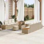 Set de canapele pentru grădină cu pernă 10 pcs Bej Rattan poli GartenMobel Dekor