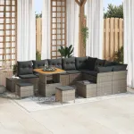 Set de canapele pentru grădină cu pernă 12 pcs Gri Rattan poli GartenMobel Dekor