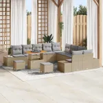 Set de canapele pentru grădină cu pernă 13 pcs Bej Rattan poli GartenMobel Dekor