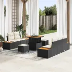 Set de canapele pentru grădină cu pernă 8 pcs Negru și Crem GartenMobel Dekor