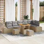 Set de canapele pentru grădină cu pernă 9 pcs Bej Rattan poli GartenMobel Dekor