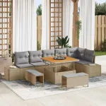 Set de canapele pentru grădină cu pernă 9 pcs Bej Rattan poli GartenMobel Dekor