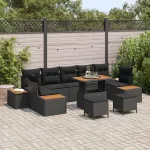 Set de canapele pentru grădină 10 pcs Negru Rattan poli GartenMobel Dekor