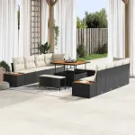Set de canapele pentru grădină 11 pcs Negru Rattan poli GartenMobel Dekor