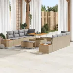 Set de canapele pentru grădină cu pernă 11 pcs Bej Rattan poli GartenMobel Dekor