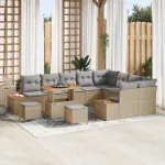 Set de canapele pentru grădină cu pernă 12 pcs Bej Rattan poli GartenMobel Dekor