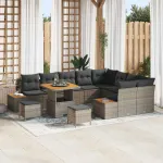Set de canapele pentru grădină cu pernă 12 pcs Gri Rattan poli GartenMobel Dekor
