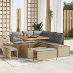 Set de canapele pentru grădină cu pernă 8 pcs Bej Rattan poli GartenMobel Dekor