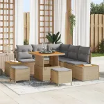 Set de canapele pentru grădină cu pernă 8 pcs Bej Rattan poli GartenMobel Dekor