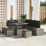 Set de canapele pentru grădină cu pernă 8 pcs Gri Rattan poli GartenMobel Dekor
