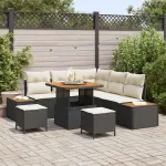 Set de canapele pentru grădină cu pernă 8 pcs Negru Rattan poli GartenMobel Dekor