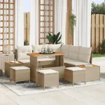 Set de canapele pentru grădină cu pernă 9 pcs Bej Rattan poli GartenMobel Dekor